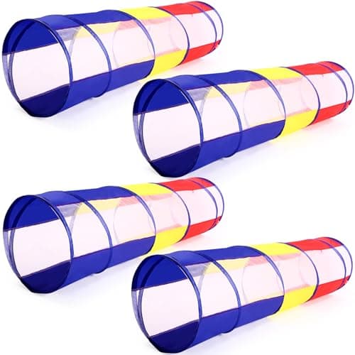Simgoing 4 Pcs Multicolored Play Tunnel for Kids Crawl and Explore Tent 6ft Pop up Baby Crawl Play Tunnel with See Through Mesh Sides for Toddler Indoor Outdoor Crawling Game