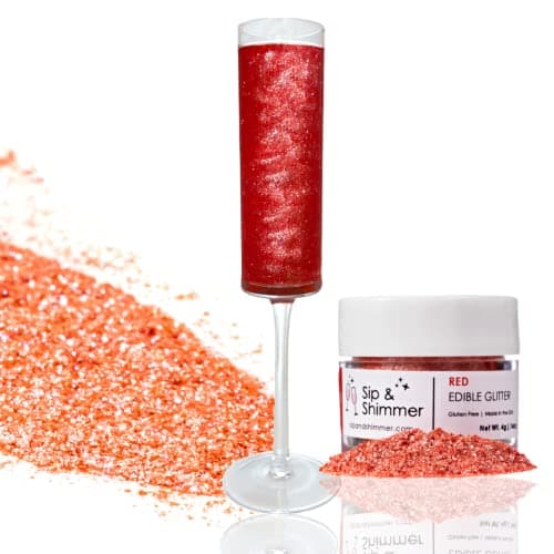 Sip and Shimmer Edible Glitter for Drinks – Drink Glitter for Cocktails, Wine, Champagne, Beverages – Food-Grade Cocktail Glitter Made in USA – Kosher, Nut-Free, Gluten-Free – Red Drink Glitter