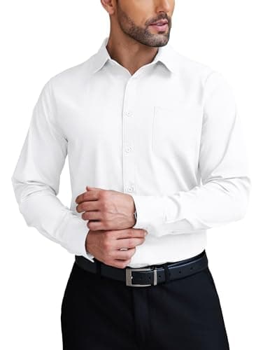 COOFANDY Mens Dress Shirts Wrinkle Free Long Sleeve Button Down Shirts Formal Business Shirt White