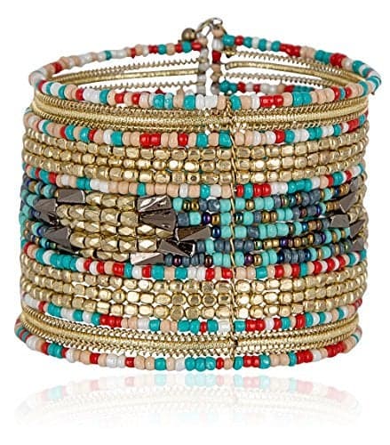 SPUNKYsoul Cuff Bracelets for Women Collection - Adjustable, Stylish Boho-Inspired Beaded Bracelets, Trendy Stackable Bead Bracelets, Ideal for Everyday Wear & Special Occasions (Red, Teal, Gold)