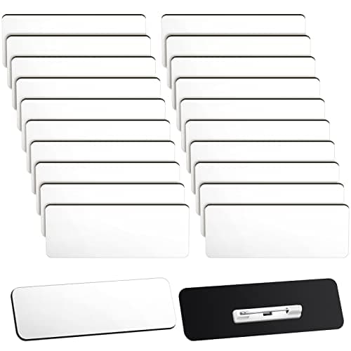 Breling 100 Pieces Name Tags with Pins 1 x 3 Inches Blank Name Tags Reusable ID Badge Holders with Clip for Office Workers Students Employee Custom(White)