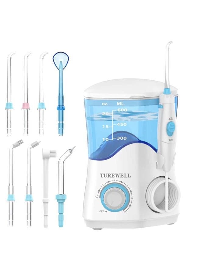 Water Dental Oral Irrigator for Teeth/Braces,10 Pressure Levels Water Teeth Cleaner 8 Water Jet Tips for Family, 600ML Electric Dental Flosser Pick for Tooth Cleaning (White)