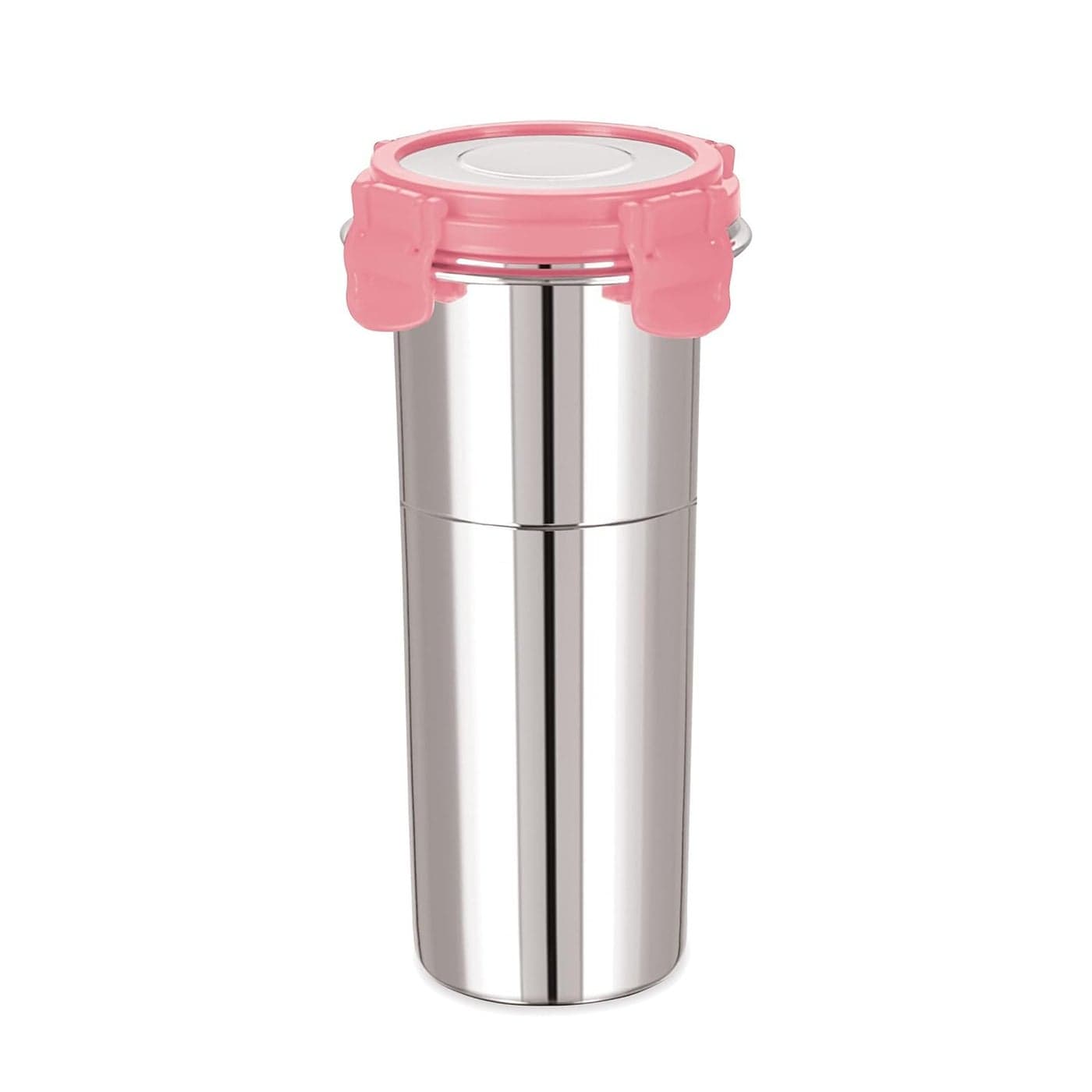 Stainless Steel Click and Seal Lock Fusion Tumbler Glass Air Tight Leak Proof Storage Container Big Glass Bottle with lid for Milk Juice Buttermilk at Home Office Travel 600 ML Pink