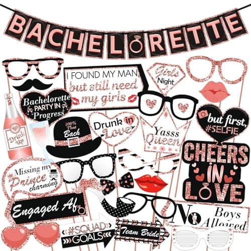 Wobbox Bachelorette Party Decoration Items| Bachelorette Party Photo Booth Props for Wedding Selfie, Bachelorette Bunting Banner, Bachelorette Party Decoration Kit- White - Team Bride (FP1331)