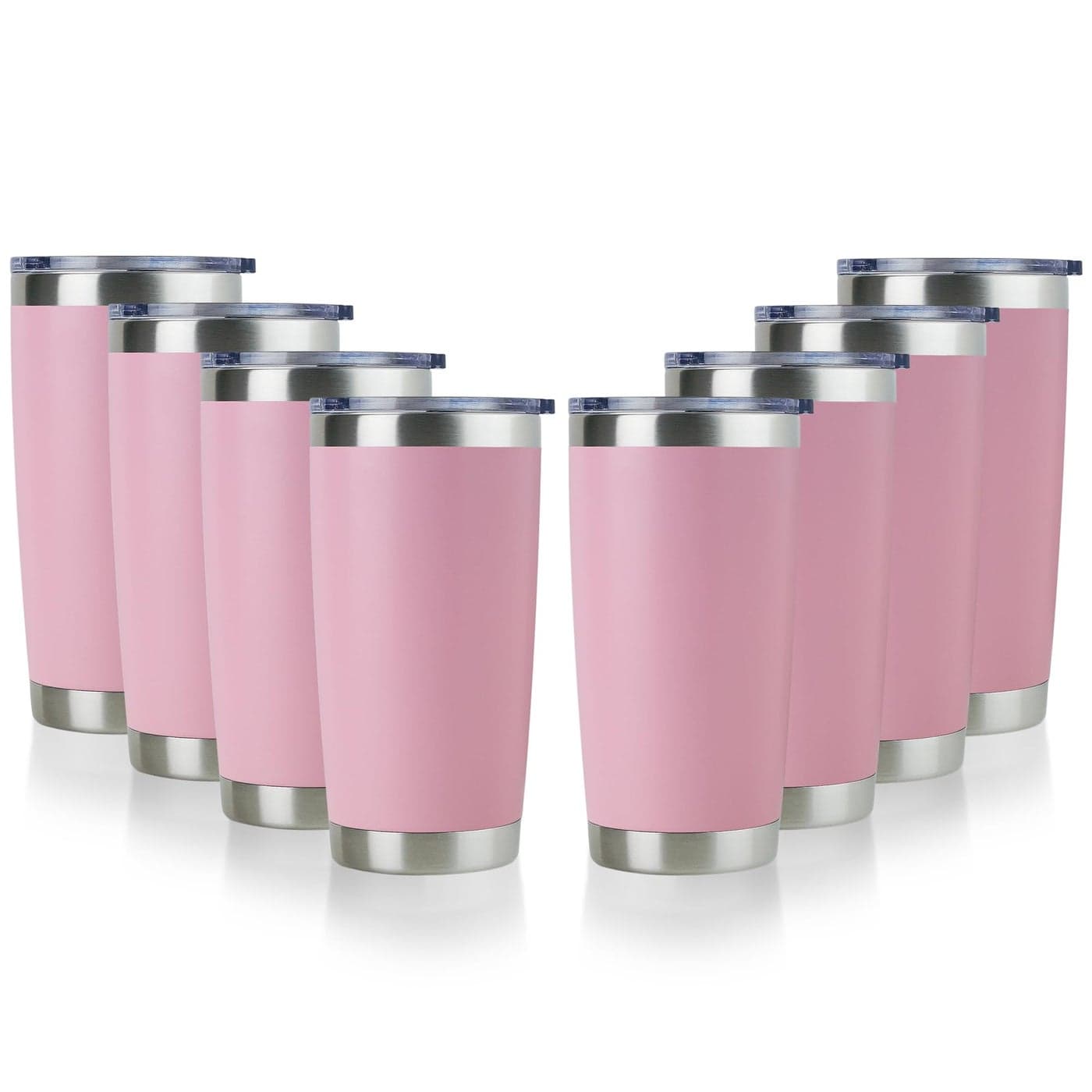 DOMICARE 20oz Stainless Steel Tumbler Bulk with Lid Double Wall Vacuum Insulated Travel Mug Powder Coated Coffee Cup Pink 8 Pack