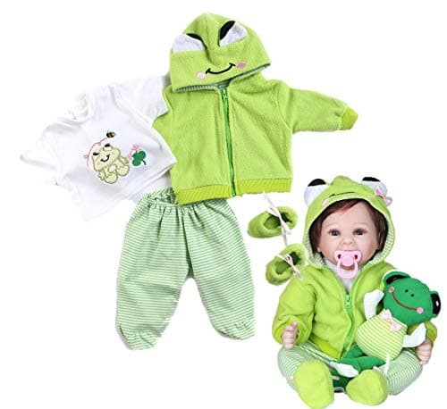 Reborn Baby Girl Boy Dolls Clothes 22 inch 4 pcs Sets Green Frog Outfit Fit 2022 Newborn Dolls Clothes Accessories