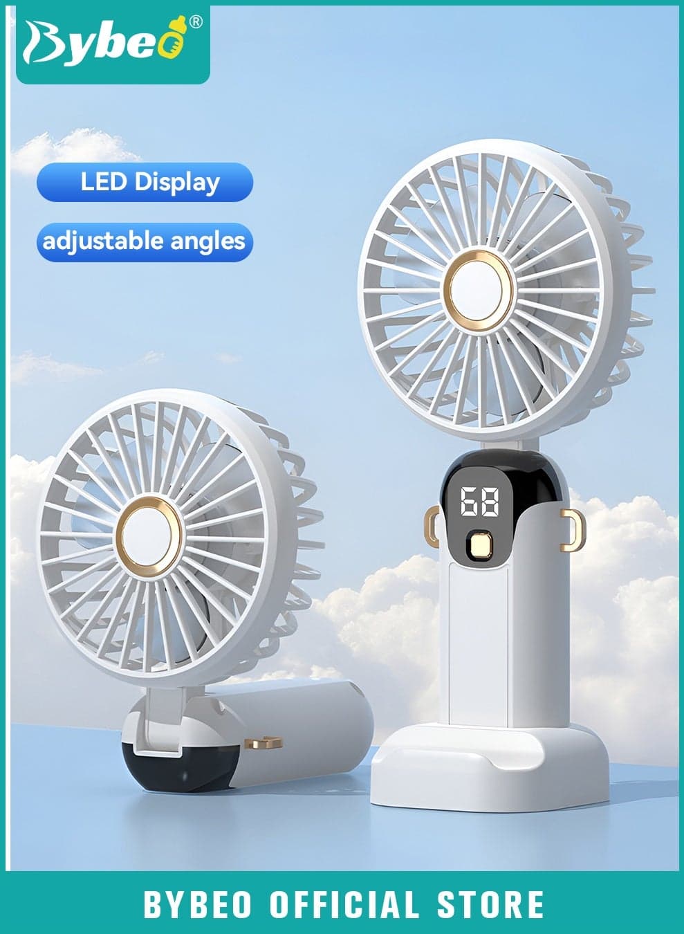 Portable Handheld Turbo Fan, USB Rechargeable Personal Fans, Mini Pocket Fans with LED Display&Phone Stand, Foldable Personal Fan for Travel, Outdoor, Camping, Beach, Makeup, 5 Gears Adjustable