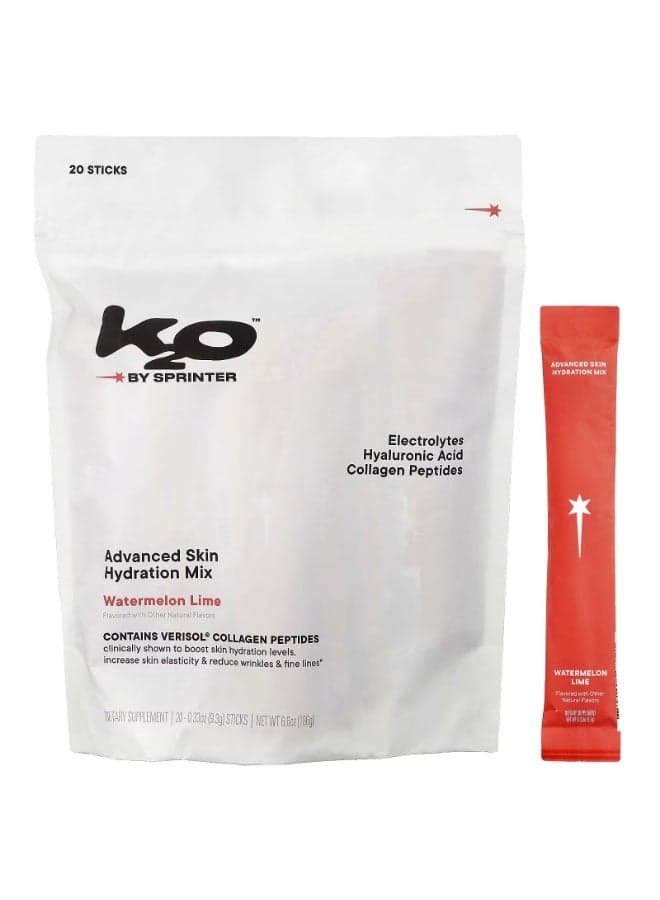 k2o by Sprinter, Advanced Skin Hydration Mix, Watermelon Lime, 20 Sticks, 0.33 oz (9.3 g) Each