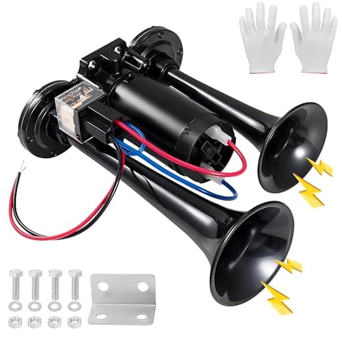 24V 600dB Super Loud Dual Trumpet Electric Train Air Horn Kit with HeavyDuty Compressor Waterproof Black Airhorn for Trucks Motorcycles SUVs Pickups Boats ATVs OffRoad Vehicles