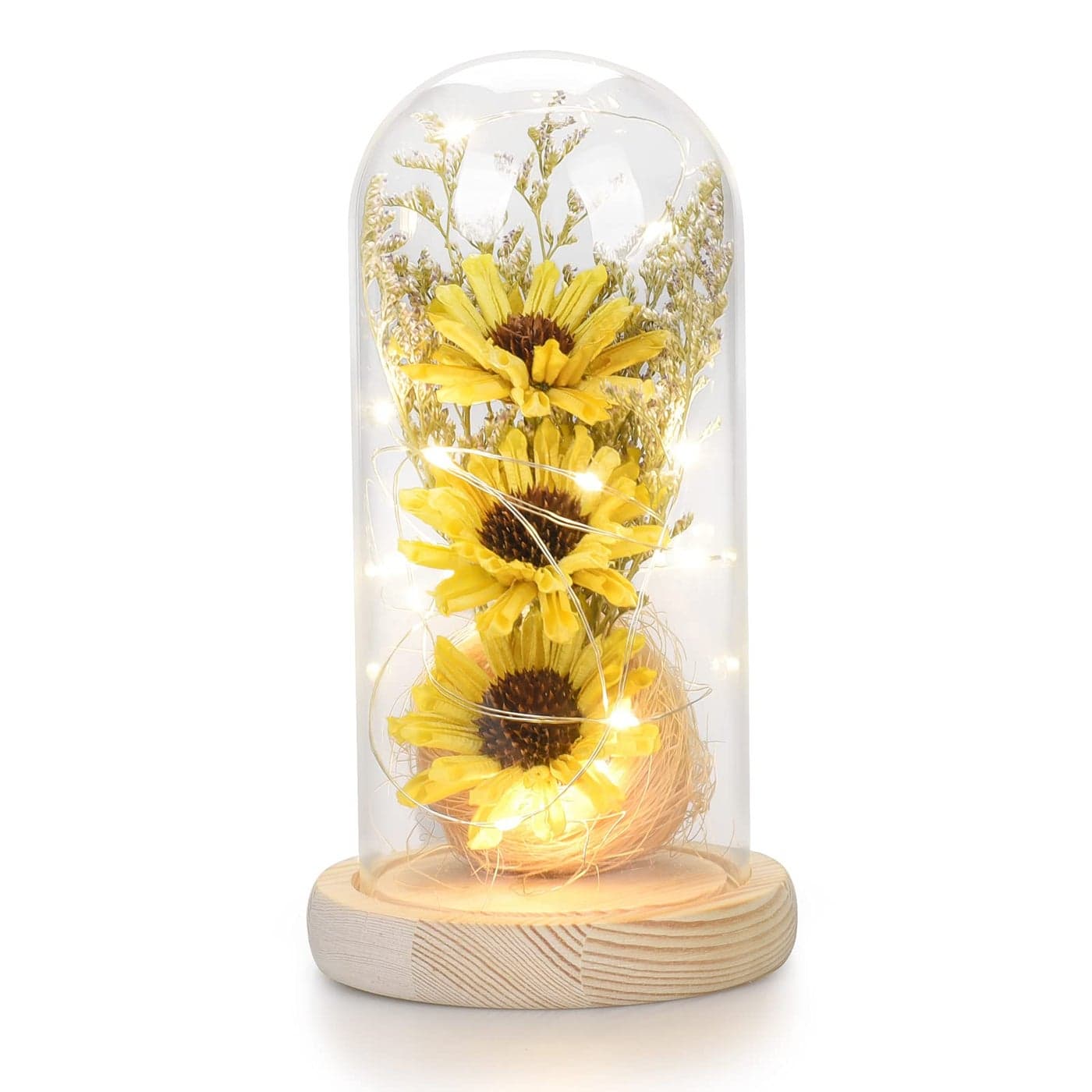 Sunflower Gifts for Women Sunflowers Artificial Flowers in Glass Dome with LED Strip Birthday Gifts for Mom Grandma Sunflower Decor on Mothers Day Christmas Valentines Day Yellow