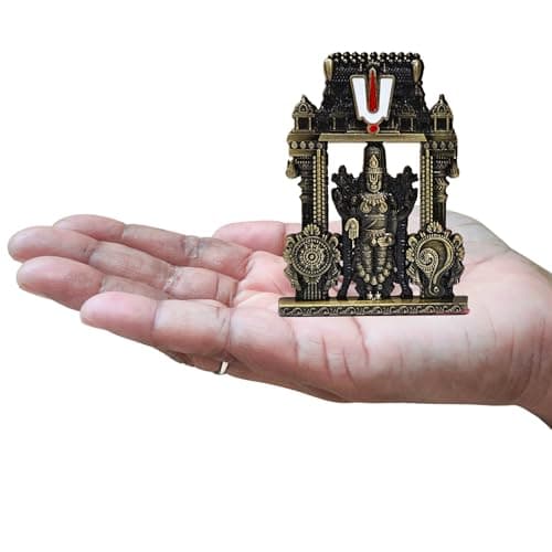 anciently Tirupati Balaji Idol for Car Dashboard | Venkateswara Idol for Car Dashboard Design 3, Metal, 1 Piece (Brass Colour)
