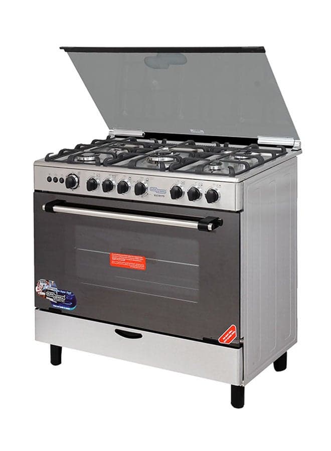 5 Burner Gas Cooker 90 x 60 Cm, Gas Oven With Thermostat, Rotisserie, Full Safety, Auto Ignition SGC 901 FS SS Silver