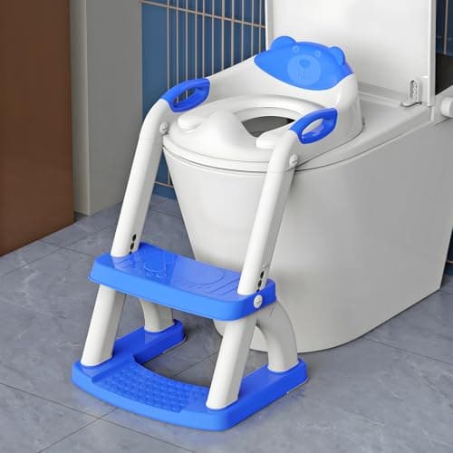 Potty Training Seat ,SKYROKU Potty Training Toilet with Step Stool Ladder, for Kids Boys Girls Toddlers - Comfortable Safe Potty Seat with Anti-Slip Pads Ladder (8899+DarkBlue)