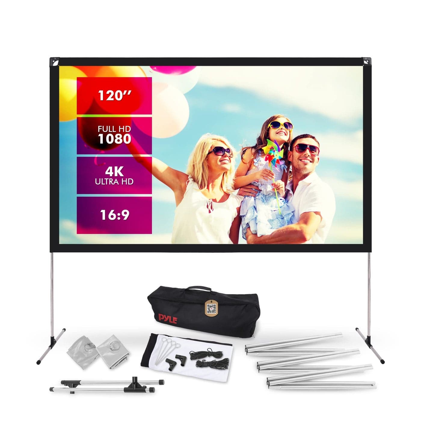 Pyle Projector Screen with Stand 120 169 HD 4K Portable Lightweight Freestanding Foldable Indoor Outdoor Movie Projection Display with Frame for Home Theater