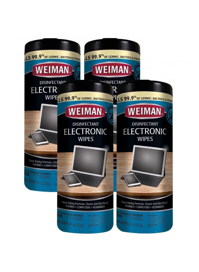 Weiman Electronic Screen Cleaner Wipes - 4 Pack Clean Your Laptop, Computer, TV, and All Electronic Equipment - Electronic Wipes - 30 Count