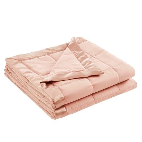Madison Park Windom Down Alternative Blanket, Premium 3M Scotchgard Moisture Wicking Treatment, Lightweight and Soft Bed Cover For All Season, Satin Trim, Blush Full/Queen