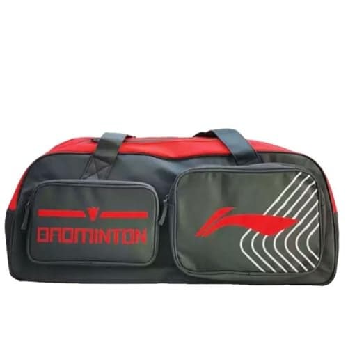 Li-Ning Qube Square Bag – Premium Badminton Lightweight and Durable, Sleek Design | Spacious, Durable, Lightweight Sports Kit Bag for Badminton Players | | Badminton Kitbag | Spacious (Grey/Red)