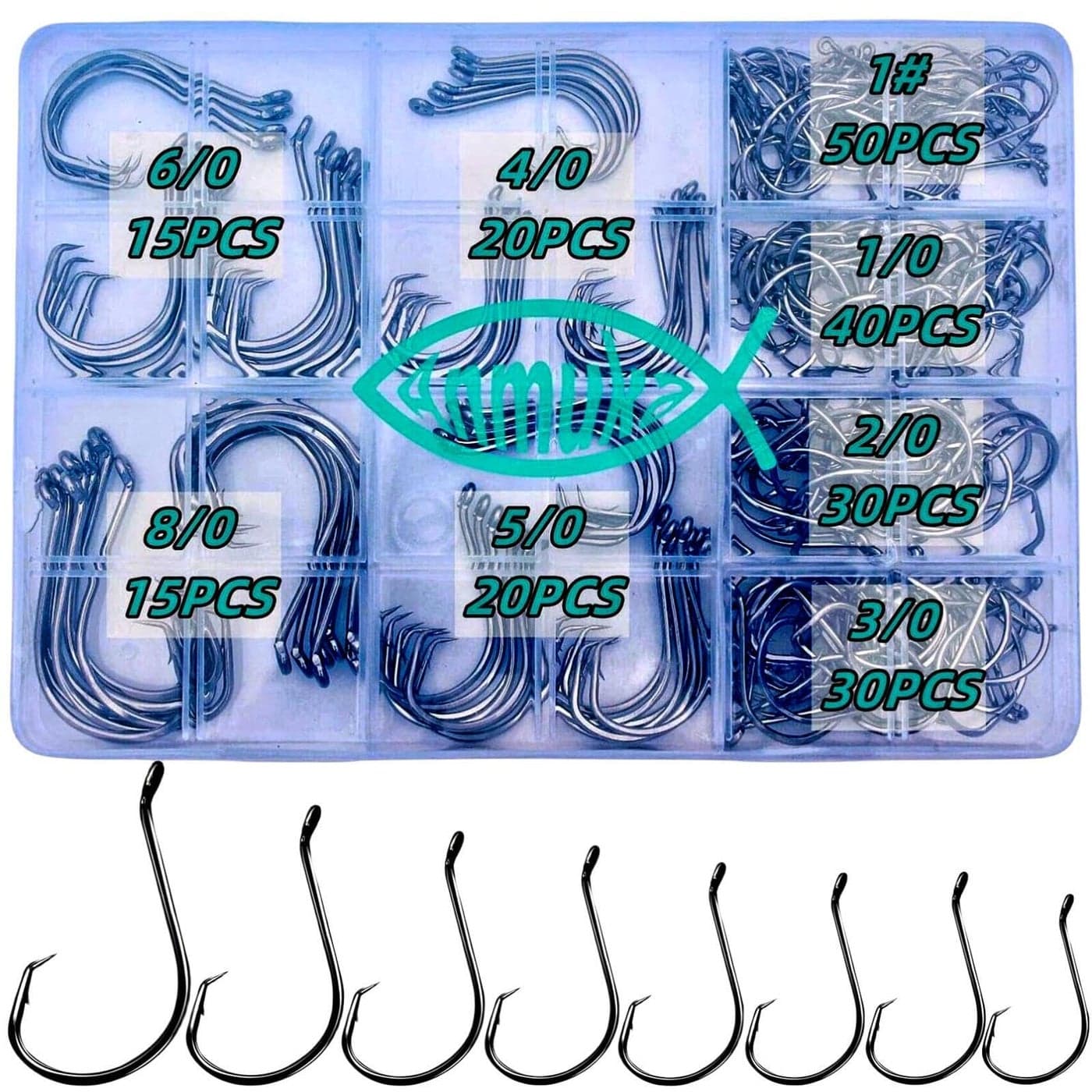 Circle Hooks Fishing Hooks 2X Strong 170PCS/Box|220PCS/Box Octopus Catfish Fish Bulk Fishing Hooks Set Saltwater Freshwater Gear Equipment#1 1/0 2/0 3/0 4/0 5/0 6/0 8/0(BLACK-220PCS)
