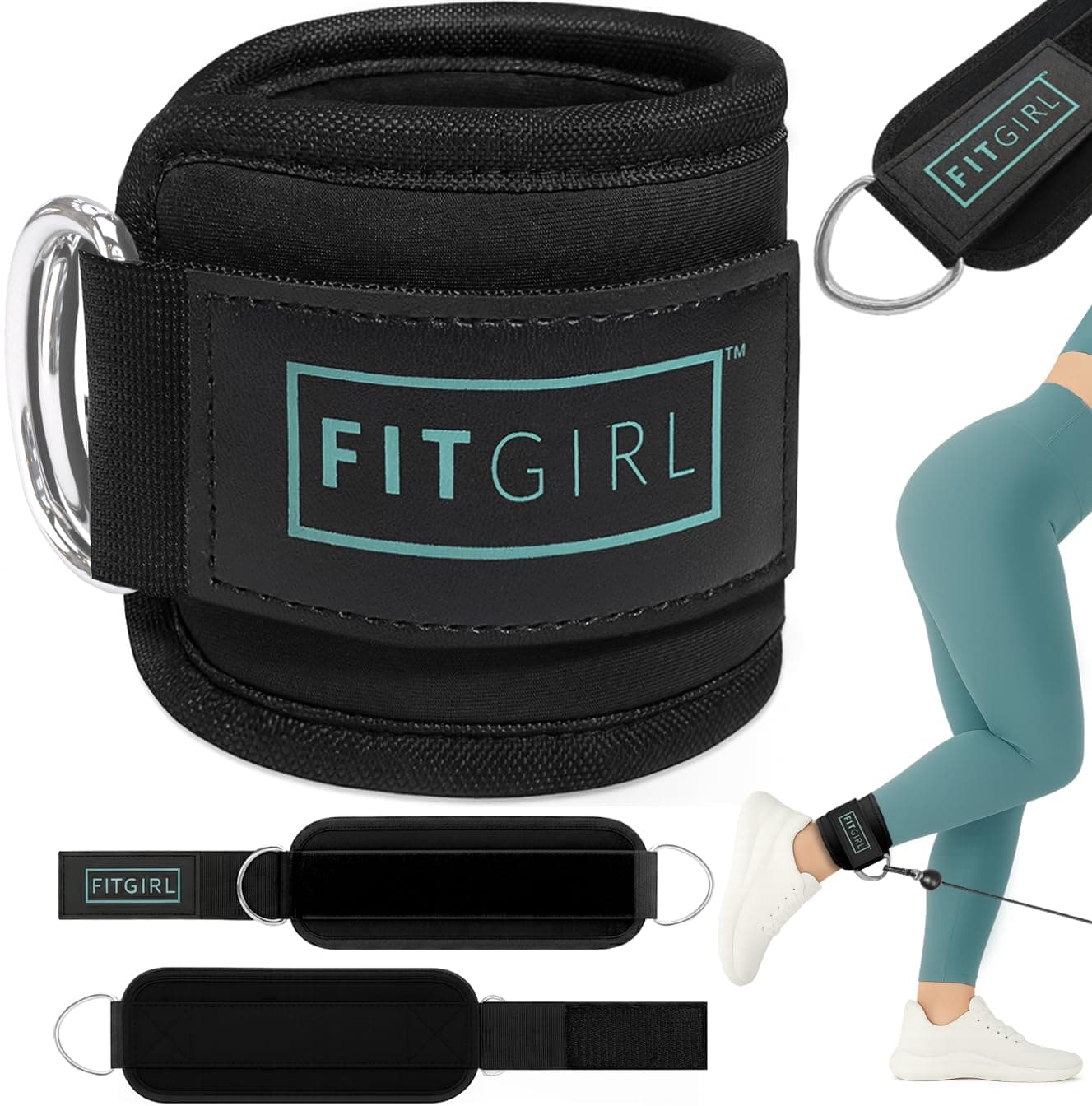 FITGIRL - Ankle Strap (Single) for Cable Machines and Resistance Bands, Work Out Cuff Attachment for Home & Gym, Glute Workouts - Kickbacks, Leg Extensions, Hip Abductors, Women Only (Mint, Single)