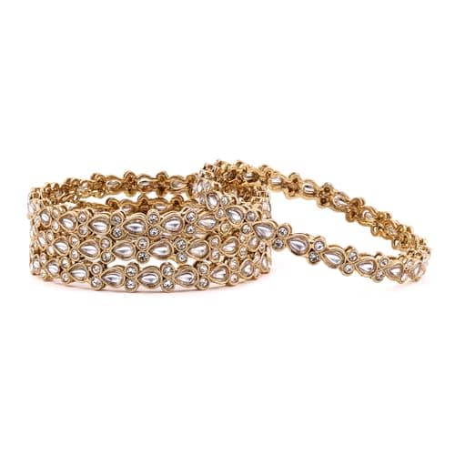 Rubans Womens Set of 4 18K Mehandi Gold-Plated Kundan & Cubic Zirconia Studded Designer Bangles