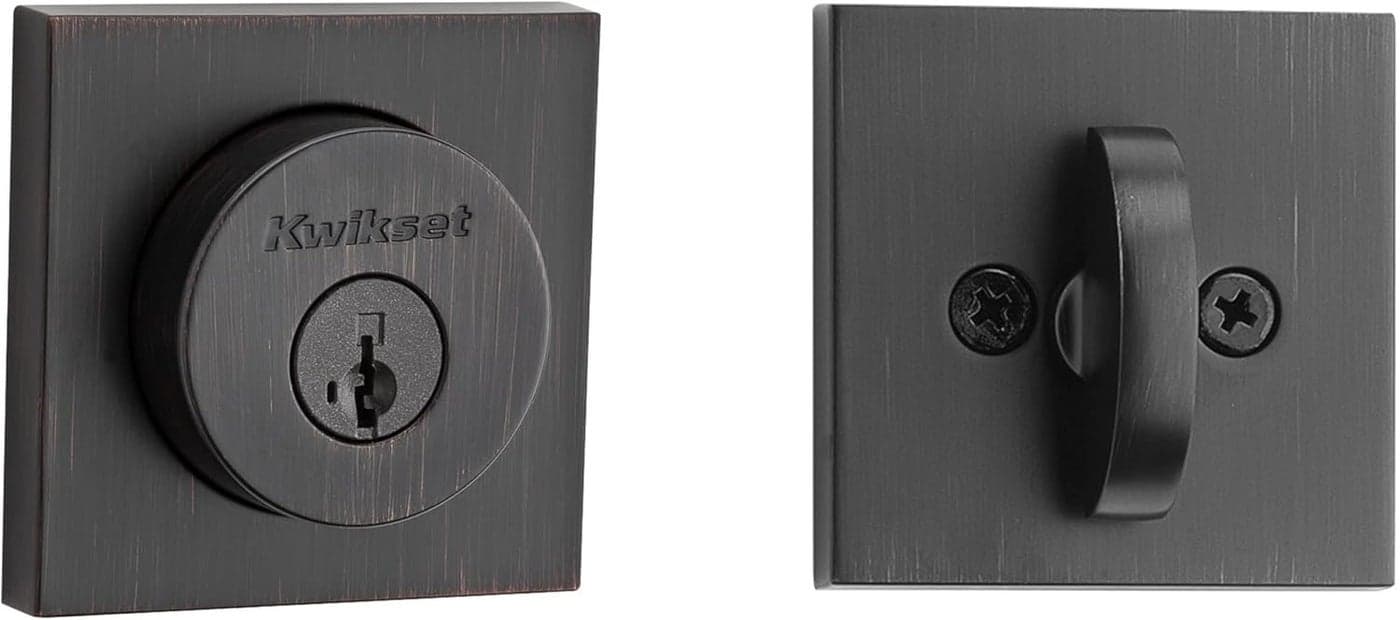 Kwikset Halifax Deadbolt Lock Venetian Bronze Square Exterior Keyed Front Entry Door Pick Resistant SmartKey Rekey Security Single Cylinder Dead Bolt with Microban Protection