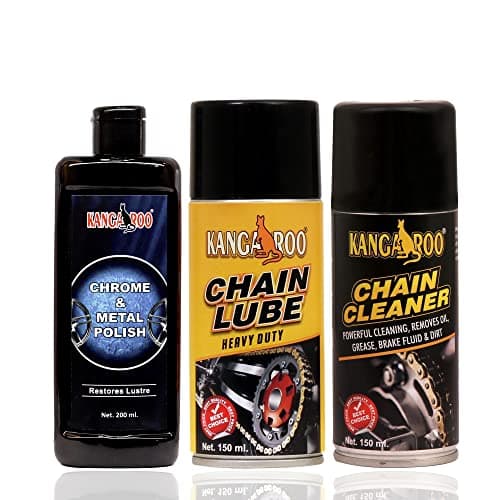 KANGAROO Chain Lube and Chain Cleaner Spray 150 Ml Each with Chorme Metal Polish 200 Ml for Metal Parts Shiner (Small Pack),Multicolor