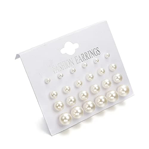 Pearl Stud Earrings Set - 12 Pairs Simulated Pearl Earrings for Wedding, Bridal, Birthday & Christmas Gifts