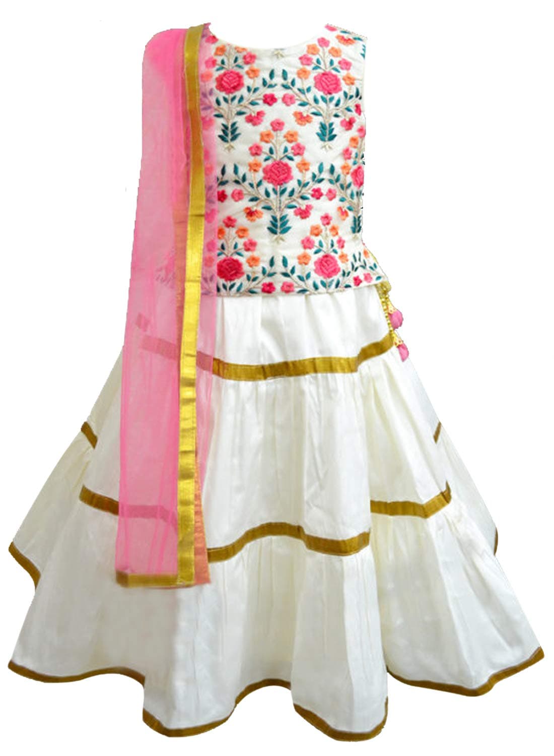 A.T.U.N. Girls Girl's synthetic A Lehenga Choli (GLHG GOT ROG_Ivory_9-10 Years)