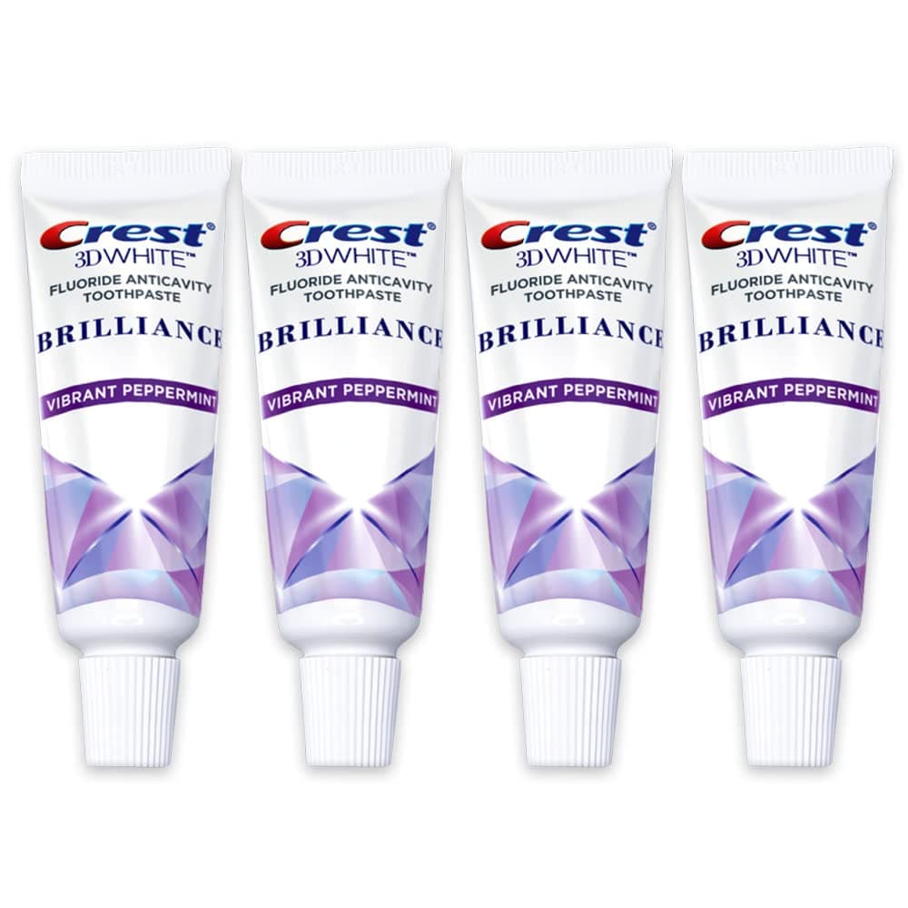 Crest 3D White Brilliance Toothpaste Vibrant Peppermint Travel Size 085 oz 24g Pack of 4