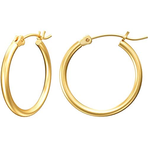 Gacimy Small 14K Gold Plated Hoop Earrings for Women, 14K Gold Plated Hoops with 925 Sterling Silvertone Post, Yellow Color 20mm Medium Earrings for Women