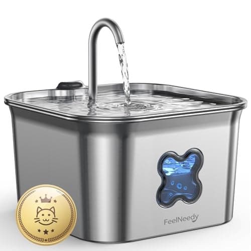 FEELNEEDY Cat Water Fountain, 304 Stainless Steel - 95oz/2.8L Faucet-Style Pet Drinking Fountain for Cats & Small Dogs, Ultra-Quiet <20dB, Dishwasher Safe, 4-Stage Filtration & Water Level Window