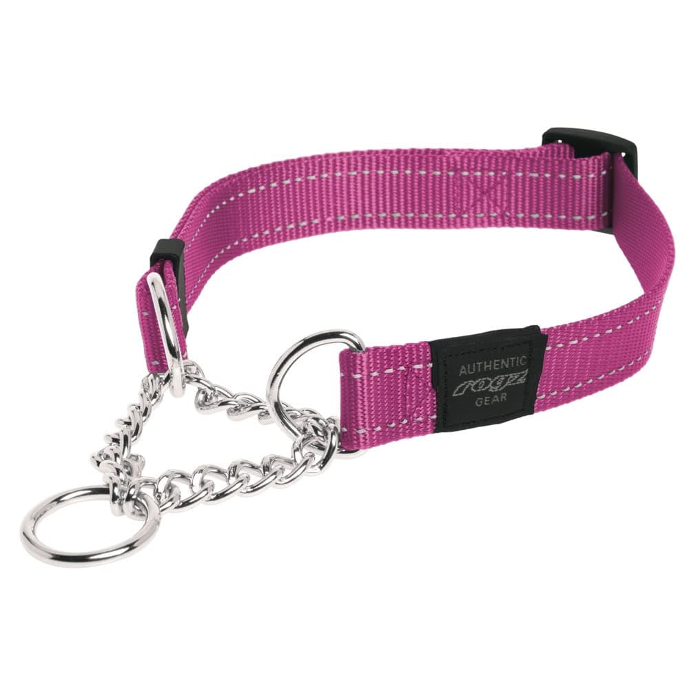 Reflective Nylon Choke Collar; Slip Show Obedience Training Gentle Choker for Large Dogs, Pink
