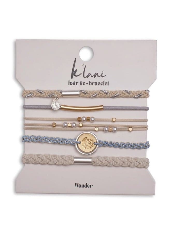 Hair Tie Bracelets for Women - Dual-Use Bracelet and Hair Tie - Stylish Ponytail Hair Accessories - (Wonder) Set of 5 - (M)