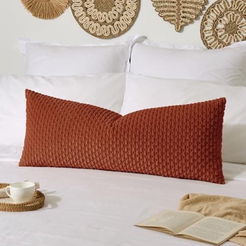 Kevin Textile Fall 14x36 Inch Long Lumbar 1 Pack Fall Boho Decorative Throw Pillow Cover Soft Striped Corduroy Rectangle Cushion Case Farmhouse Solid Color Accent for Living Room Couch Sofa Bed, Rust