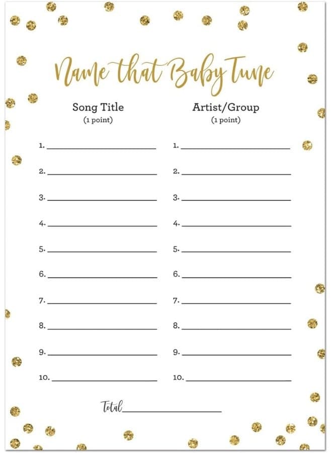 InvitationHouse Name That Baby Tune Game - 24 count - (Faux Gold Glitter on White)