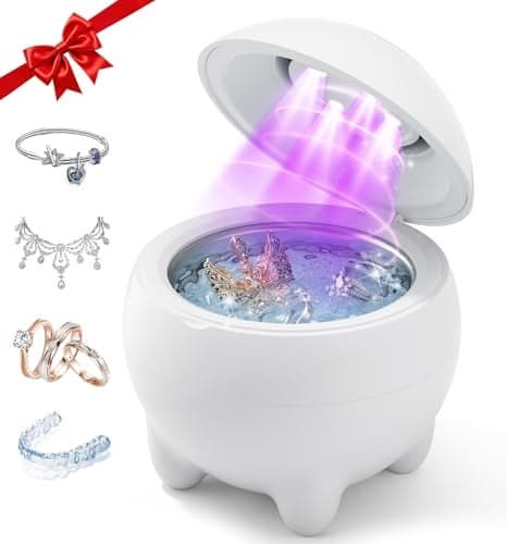 Ultrasonic Jewelry Cleaner Machine 45KHz Retainer Cleaner Ultrasonic Professional for Dentures Ring Earrings Sterling Silver Deep Cleaning with 4 Modes Timer Low Noise 304 Stainless Steel Tank