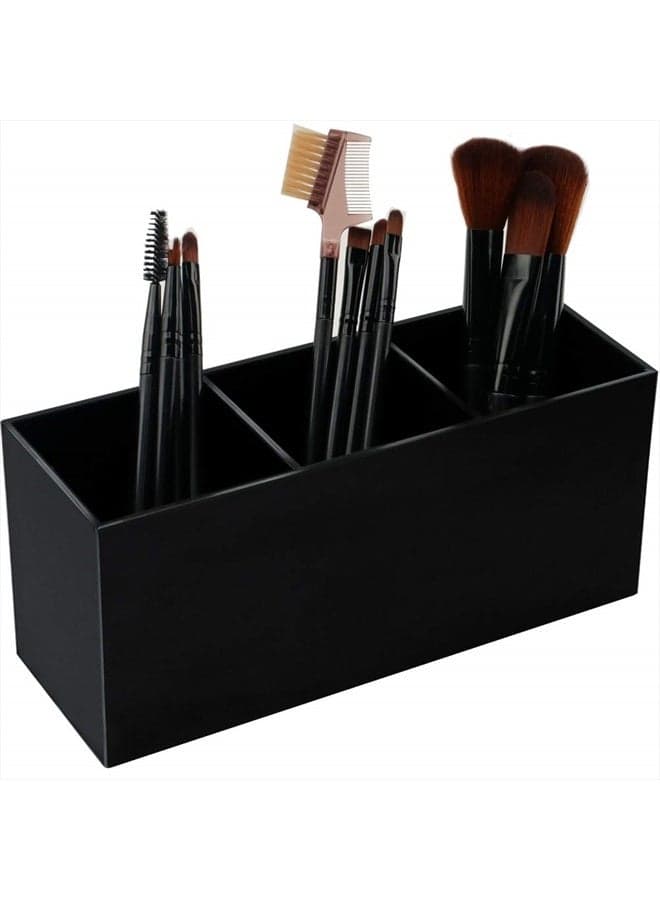 Black Makeup Brush Holder Organizer, 3 Slot Acrylic Cosmetics Brushes Storage Solution
