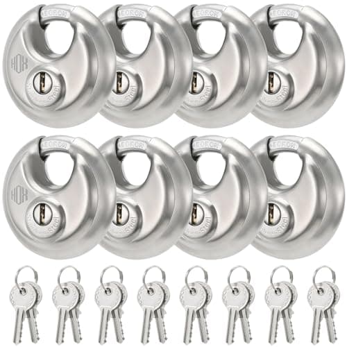 Heavy Duty Padlock with Key 70mm Stainless Steel Commercial Discus Keyed Lock High Security 8 Pack