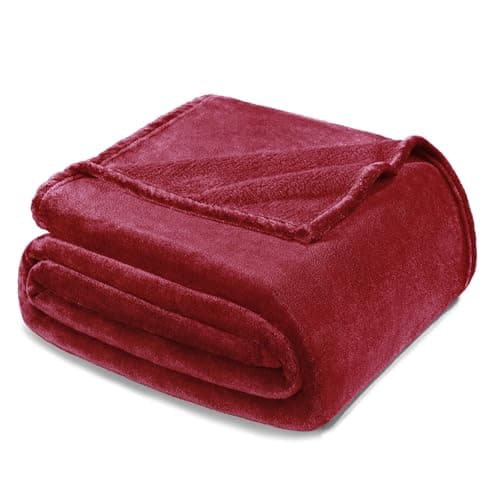 Exclusivo Mezcla Fleece Blankets Queen Size for Bed, Super Soft and Warm, All Season, Cozy, Plush, Lightweight, 90x90 Inches, Deep Red