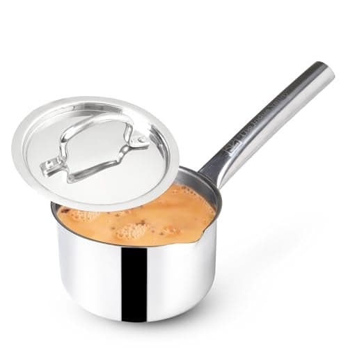 The Indus Valley Stainless Steel Sauce Pan, Tea Pan with Steel Lid, Chai Pan, Small Pan | 14cm/5.5inch, 1.3Ltr, 0.60kg | Induction Friendly | 3-Layer Thick Bottom, 100% Toxin-Free