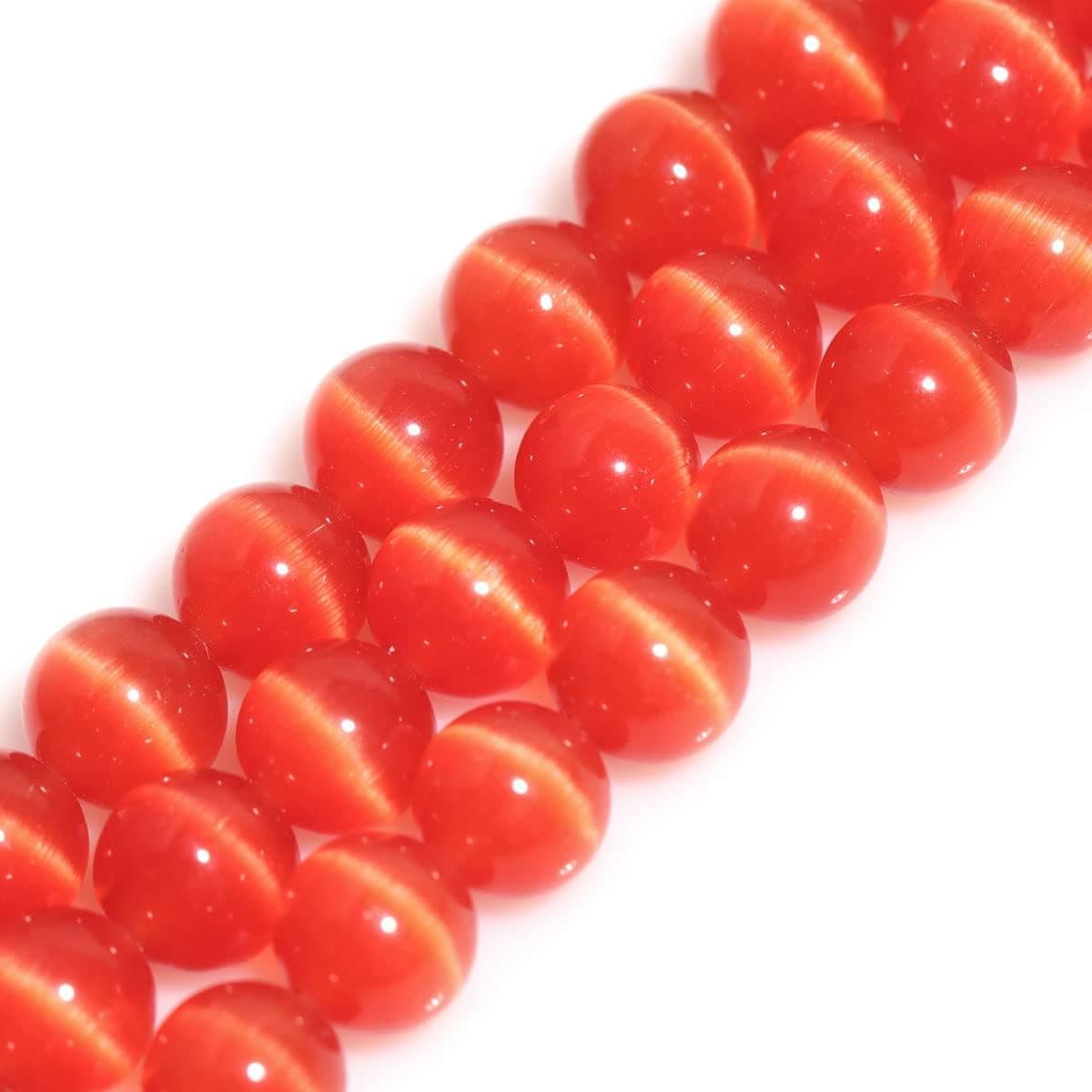 HAAMIIQII 35pcs 10mm Orange Red Cat Eye Beads Round Loose Gemstone Beads for Jewelry Making Strand 15 Inch
