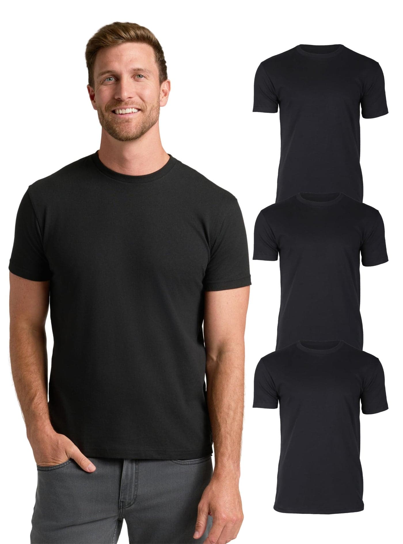 True Classic Mens T-Shirts – Short Sleeve Crew Neck T Shirts for Man, Cotton Blend Plain Novelty Men's T-Shirts, Pack of 3, Black, L