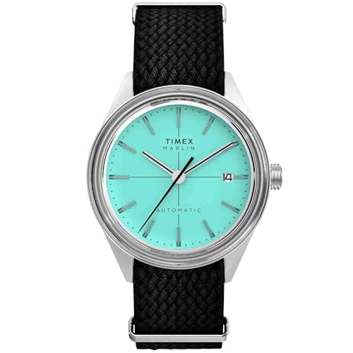 Timex Men's Marlin Automatic 38mm Watch - Black Strap Blue Dial Stainless Steel Case