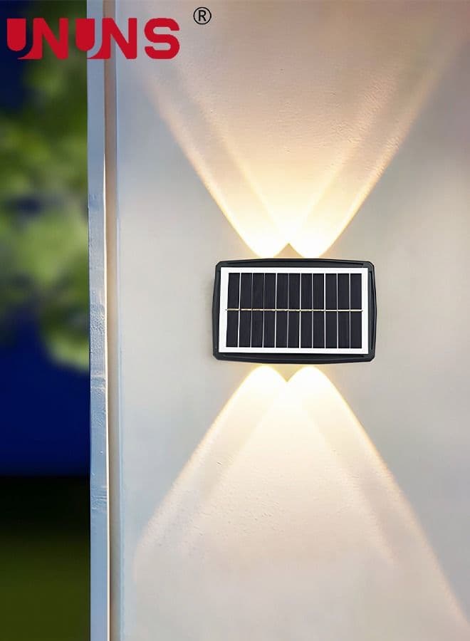 LED Wall Light,Waterproof Solar Powered Lights With 4 LEDs And 2 Modes,Solar Fence Up Down Lamps For Garden Yard Decor,Warm White