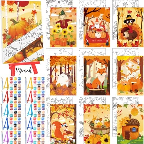 Blosssound 10 Set Pre Printed Canvas Pre Drawn Canvas Painting with Easel Kits 5" x 7" Outline Painting Panels for Beginners, DIY Craft Project, Party Favor, Home Decors(Sunset)