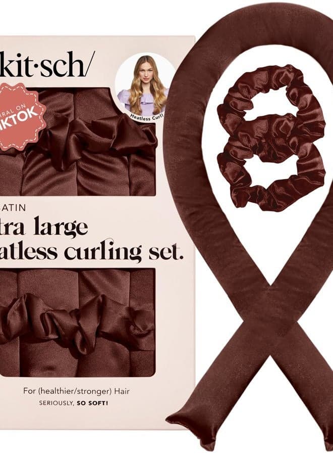 Satin Heatless Curling Set - Hair Rollers for Heatless Curls | Heatless Hair Curlers & Hot Rollers | Hair Curlers to Sleep in | Heatless Curling Rod Headband (Chocolate)