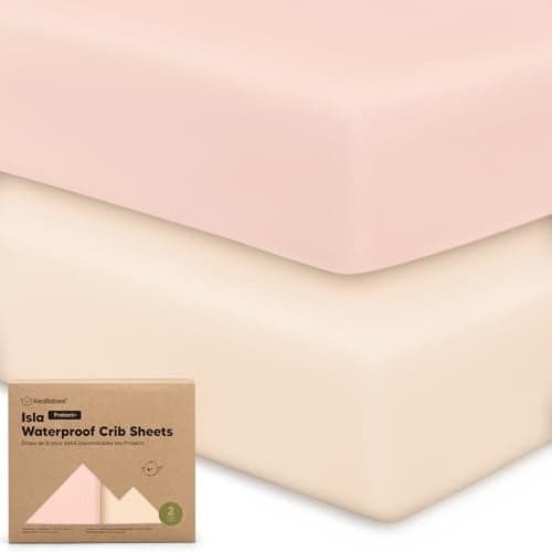 2-Pack Waterproof Baby Crib Sheets for Boys, Girls - 52x28 Viscose Derived from Bamboo Toddler Bed Sheet Neutral, Fitted Crib Mattress Protector Cover for Baby Bedding, Soft & Gentle (Cameo)