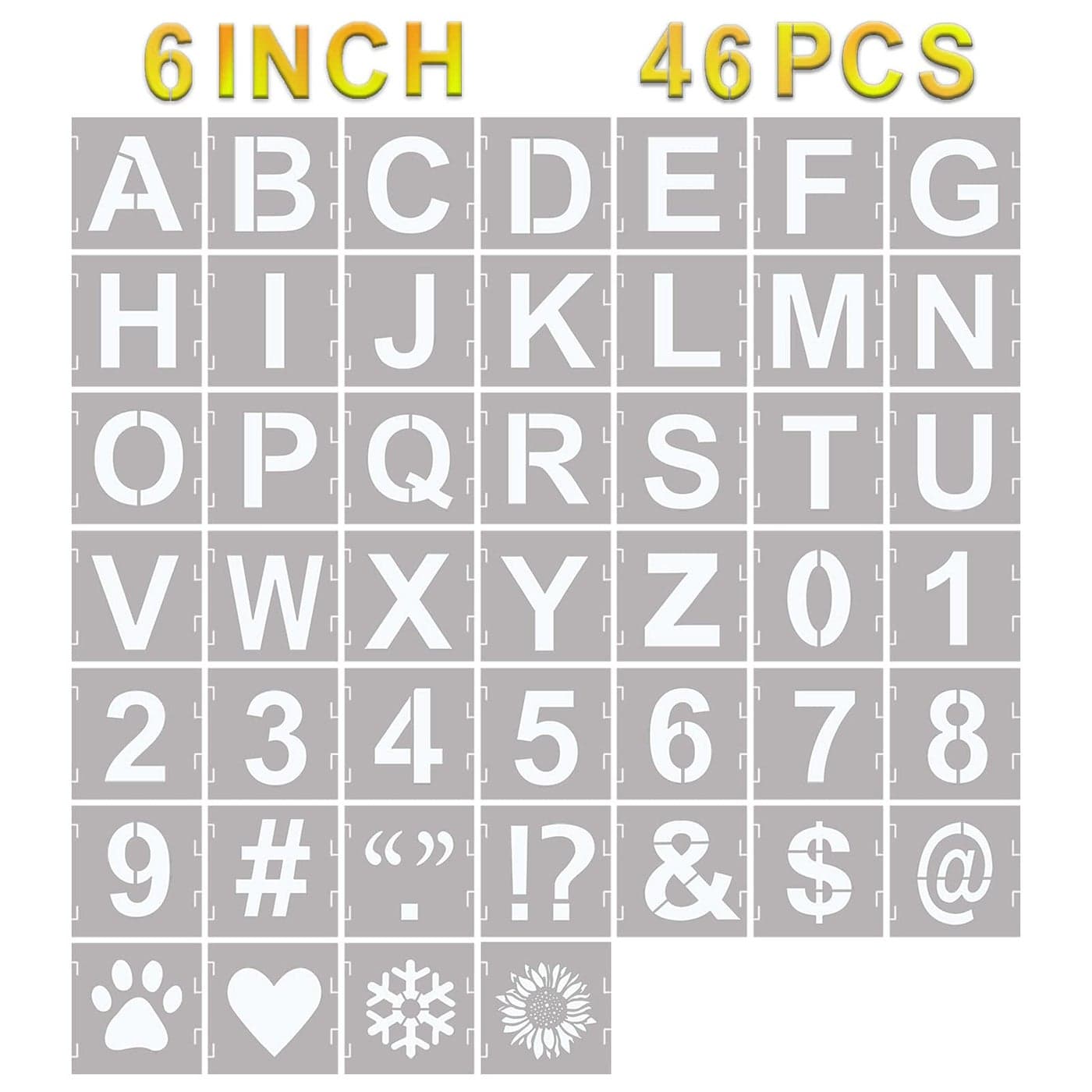 46 Pcs Letter Stencils Symbol Numbers Craft Stencils Reusable Alphabet Templates Interlocking Stencil Kit for Painting on Wood Wall Fabric Rock Sign6 Inch