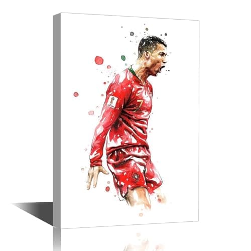 TISHIRON Football Star Canvas Wall Art CR7 Poster Painting Cristiano Ronaldo Back Competition Artwork Home Decor for Living Room Dining Bedroom Prints Ready to Hang 24x16 in