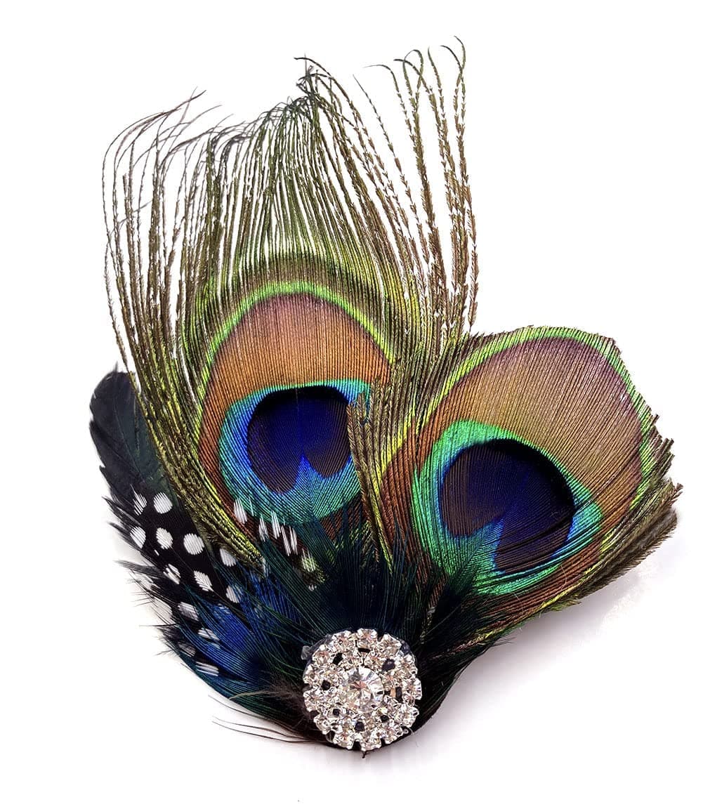 Aliotech Beautiful Butterfly Peacock Feather Hair Clip Pins with RhinestonesFeather Hair Clip Pin Bridal Wedding Dance Party Hair Accessory